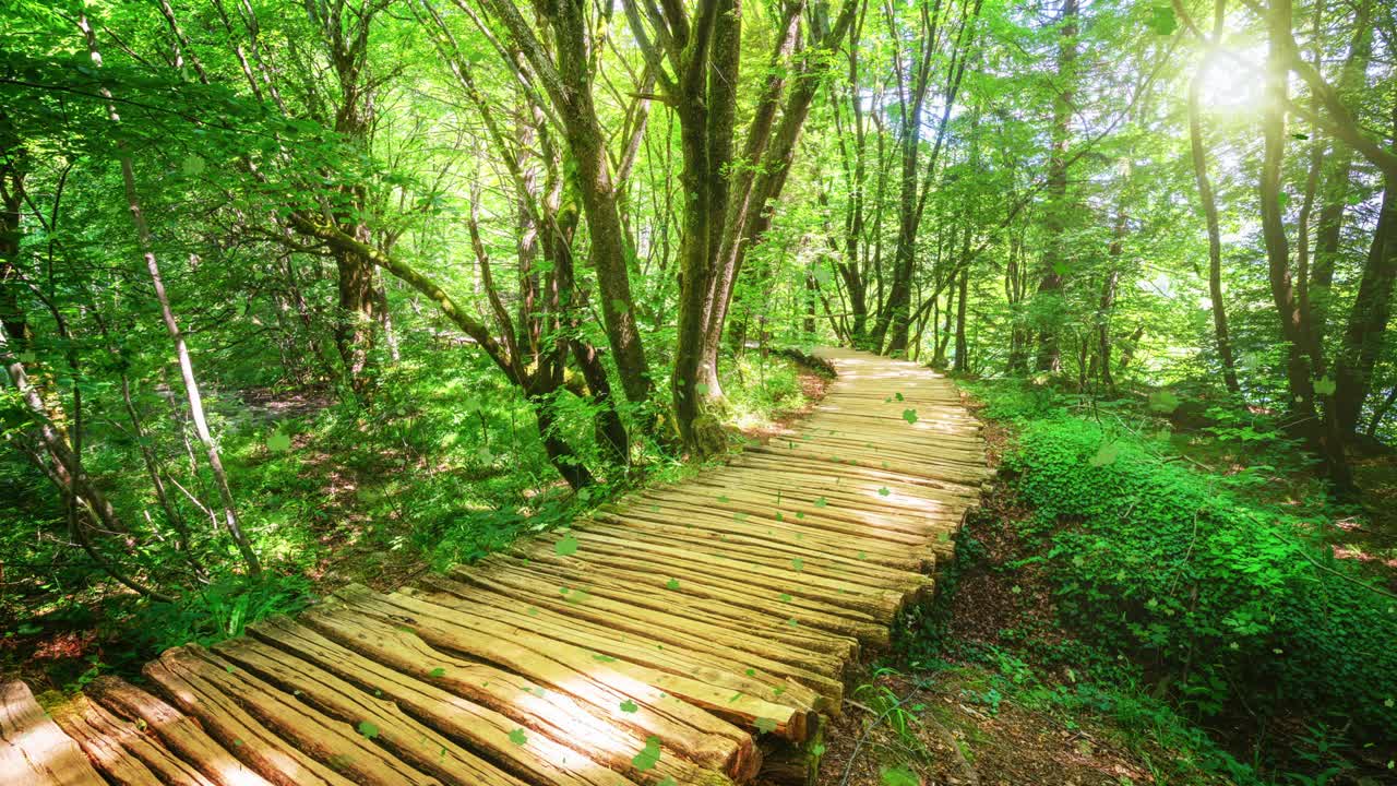 vídeo de cinemagraph de bucle sin costuras del sendero de madera de otoño en el lago de plitvice, croacia