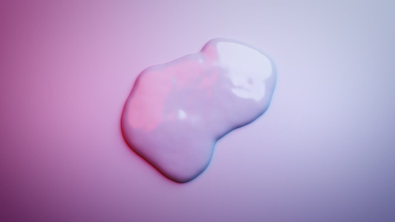 Glossy White Liquid Blob Deforming and Spreading on Gradient Background