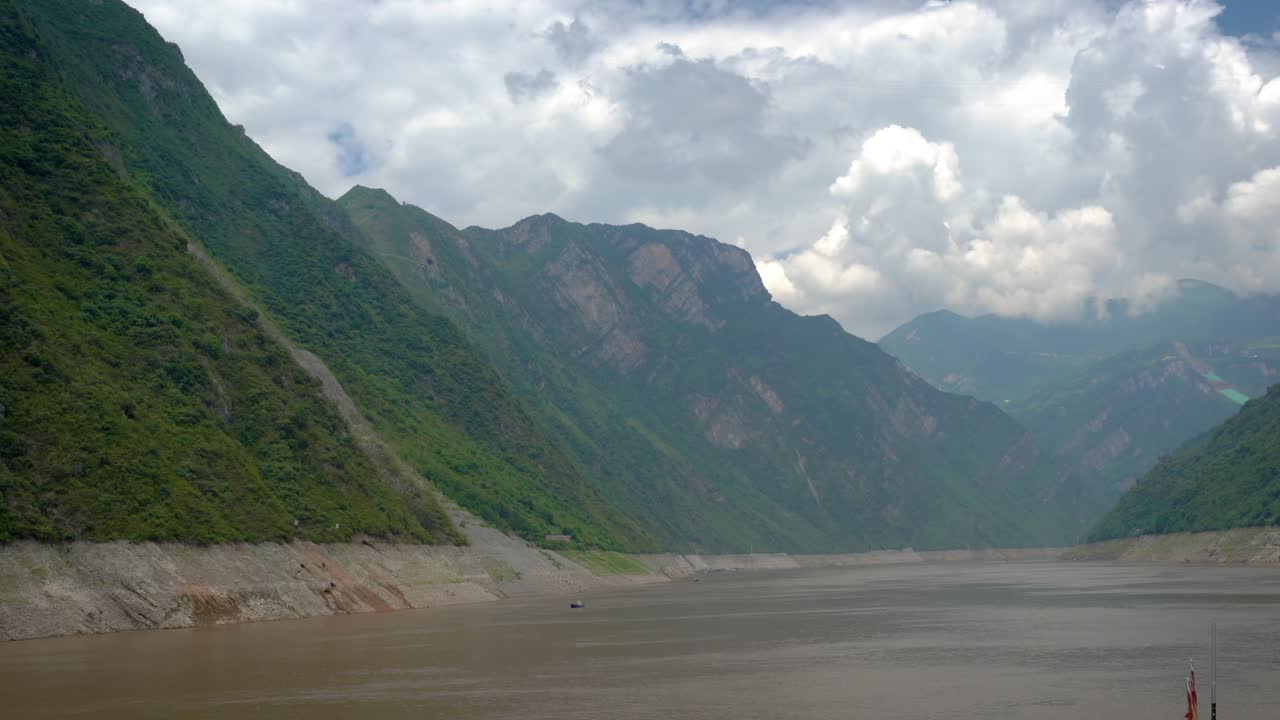 View from the cruise ship sailing on a cruise ship through the gorge on the magnificent Yangtze River, China