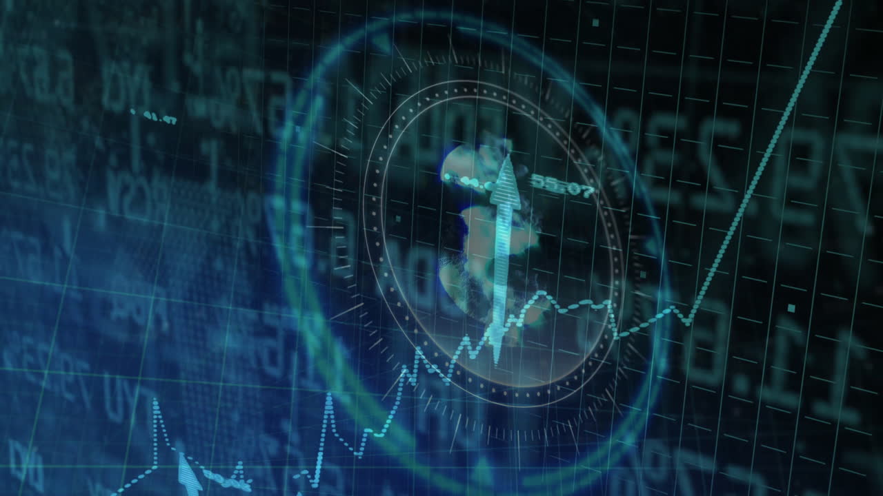 animación de datos financieros y análisis del mercado de valores sobre el fondo de la interfaz digital