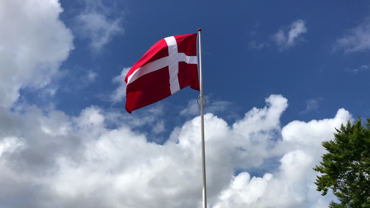 Danmarks flag vajende i vinden på den store stang
