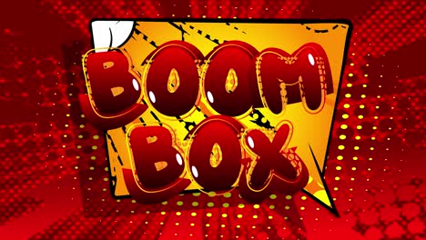 boom box. motion poster. 4k animated comic book word text