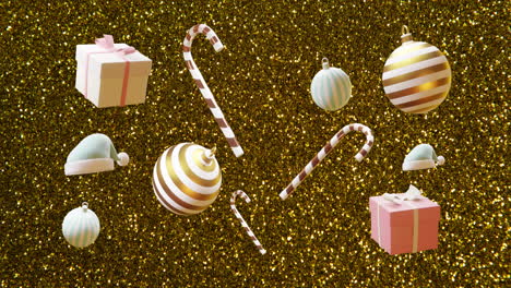 animación de los caramelos de navidad y las decoraciones de las bolas.