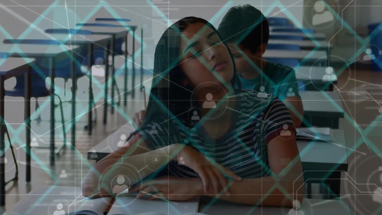 animación de una red de conexiones entre diversos grupos de estudiantes que utilizan la tecnología