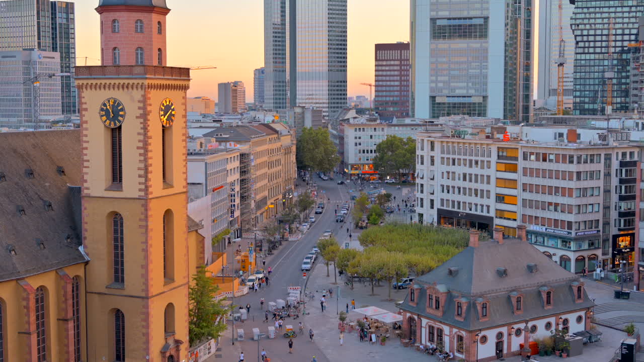 Frankfurt, Germany - November 13, 2022: Aerial view of the Hauptwache plaza in the city centre