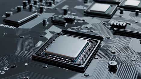 vista de cerca de una placa de circuitos con un microprocesador central