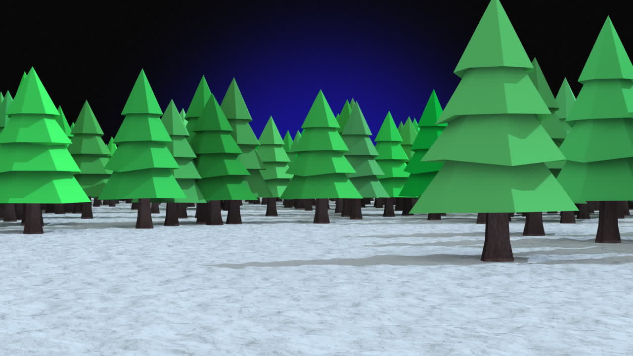 Digital animation of multiple trees icons on winter landscape against blue background