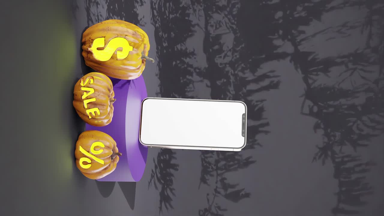 maqueta de teléfono de pantalla blanca en el fondo de halloween, anuncio vertical