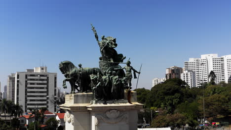 Drone-Volando-Alrededor-Del-Monumento-A-La-Independencia-En-El-Parque-De-La-Independencia-Ubicado-En-El-Barrio-Histórico-De-Ipiranga-En-La-Ciudad-De-São-Paulo,-Brasil