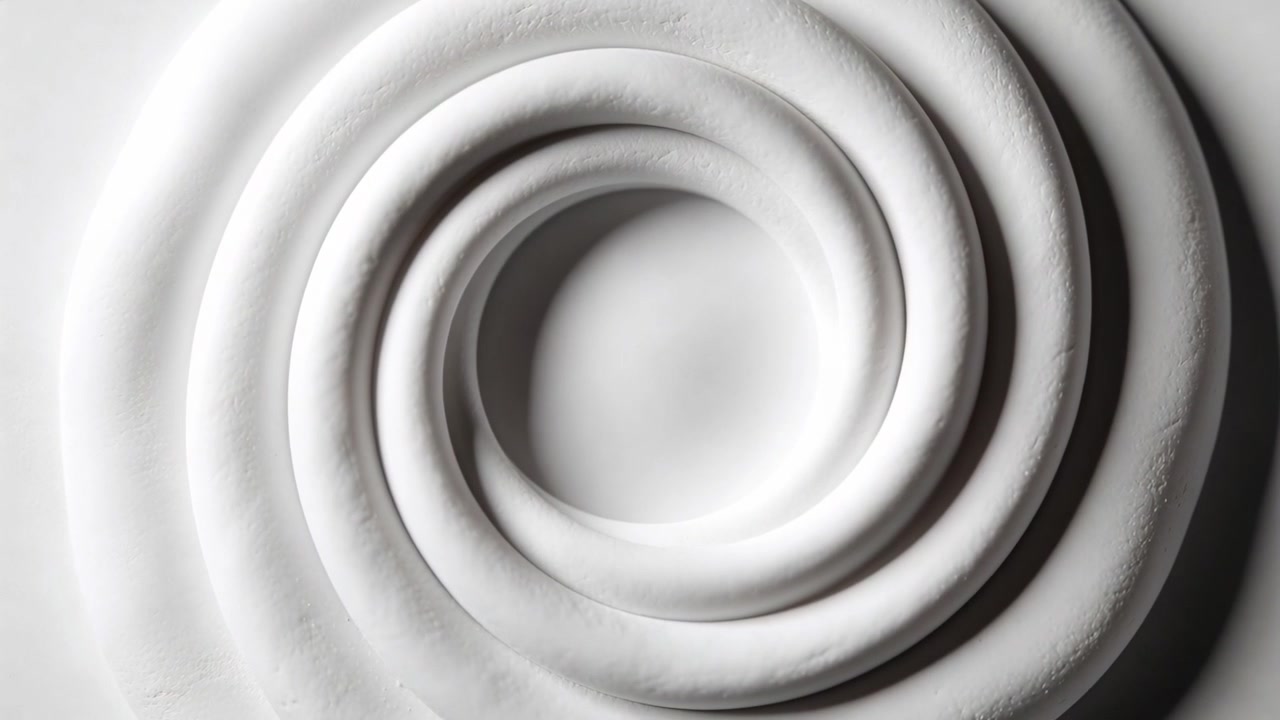 Inizia la riproduzione, una spirale bianca ad anelli si stringe verso l'interno su una base da studio, con la cavità centrale che forma una cupola.