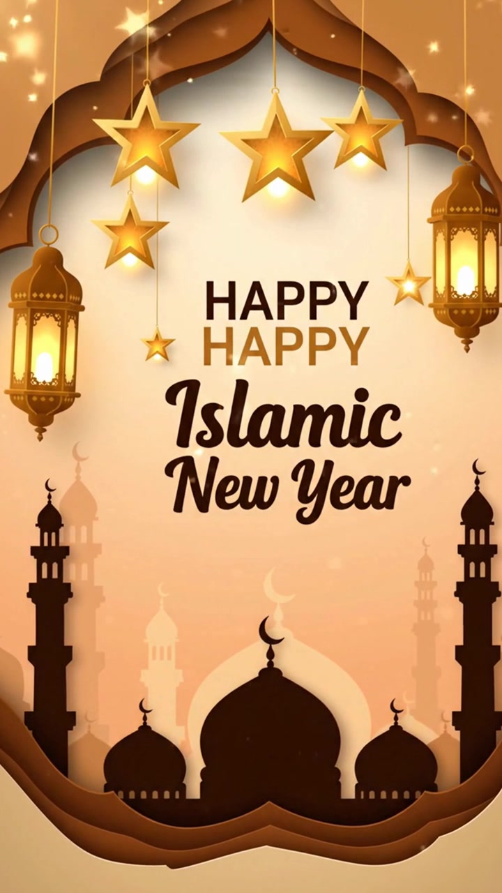 Biglietto d'auguri animato per un felice anno nuovo islamico