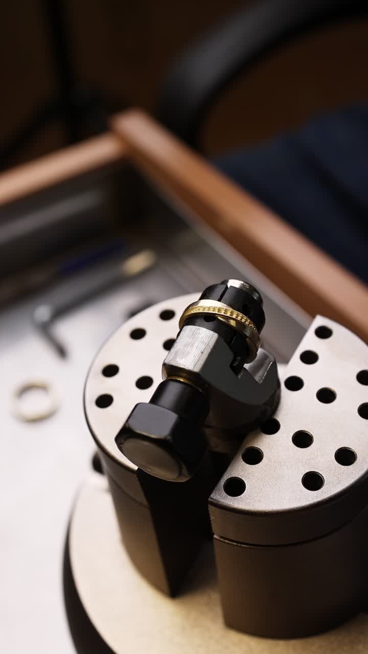 Gold Ring with Diamonds Held by Jeweler's Tool