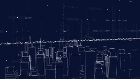 animation of data processing and diagram over digital cityscape