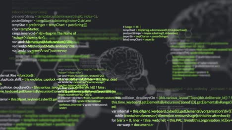 Animation of data processing and brains on black background