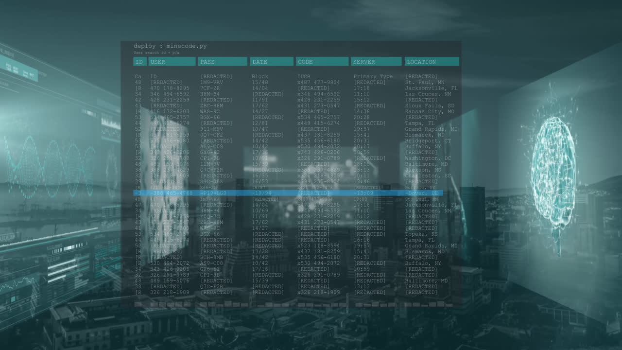 Animation of data processing over cityscape
