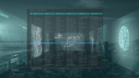 animación del procesamiento de datos sobre el paisaje urbano