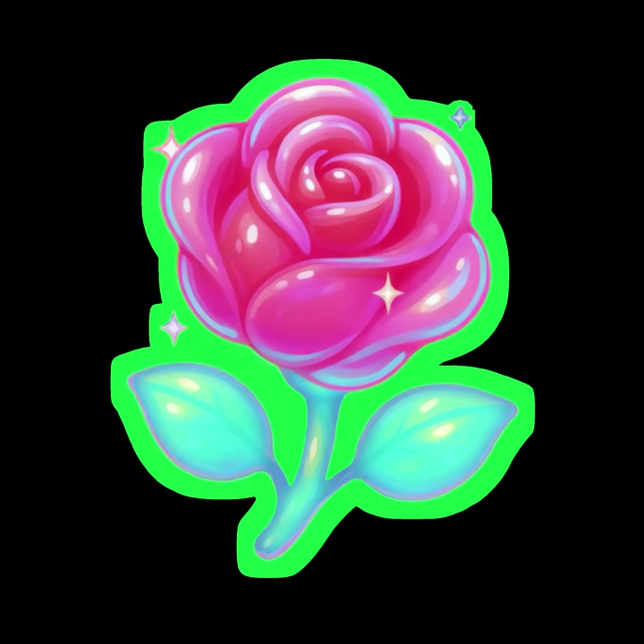 Animeret lyserød rose-sticker med glødende gnister