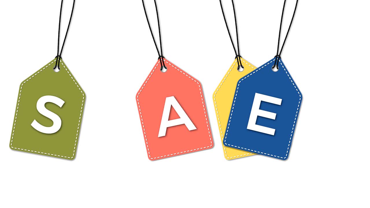 Colored hanging sale labels  isolated on white.