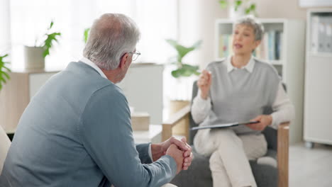 therapy session with senior man and psychologist