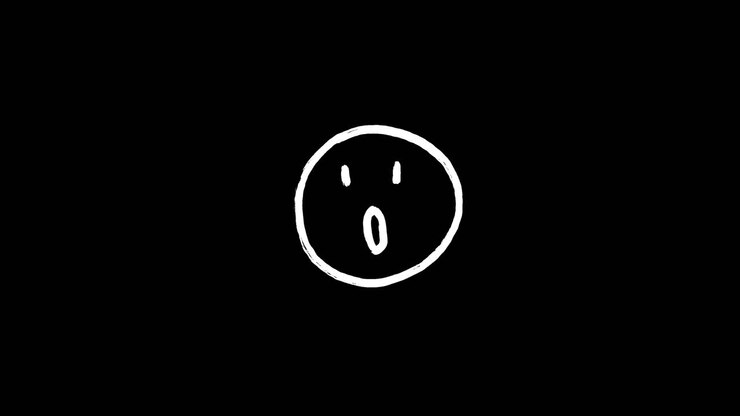 Animazione di emoji con faccia sorpresa disegnata a mano su sfondo nero