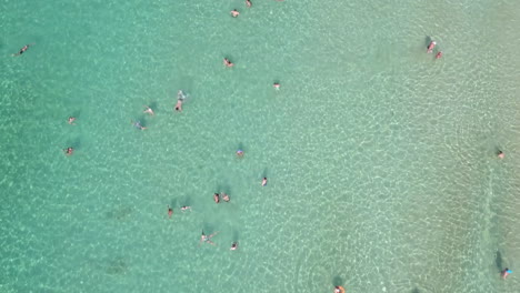 Imágenes-Aéreas-De-Personas-Bañándose-En-Una-Playa-De-Arena-Poco-Profunda