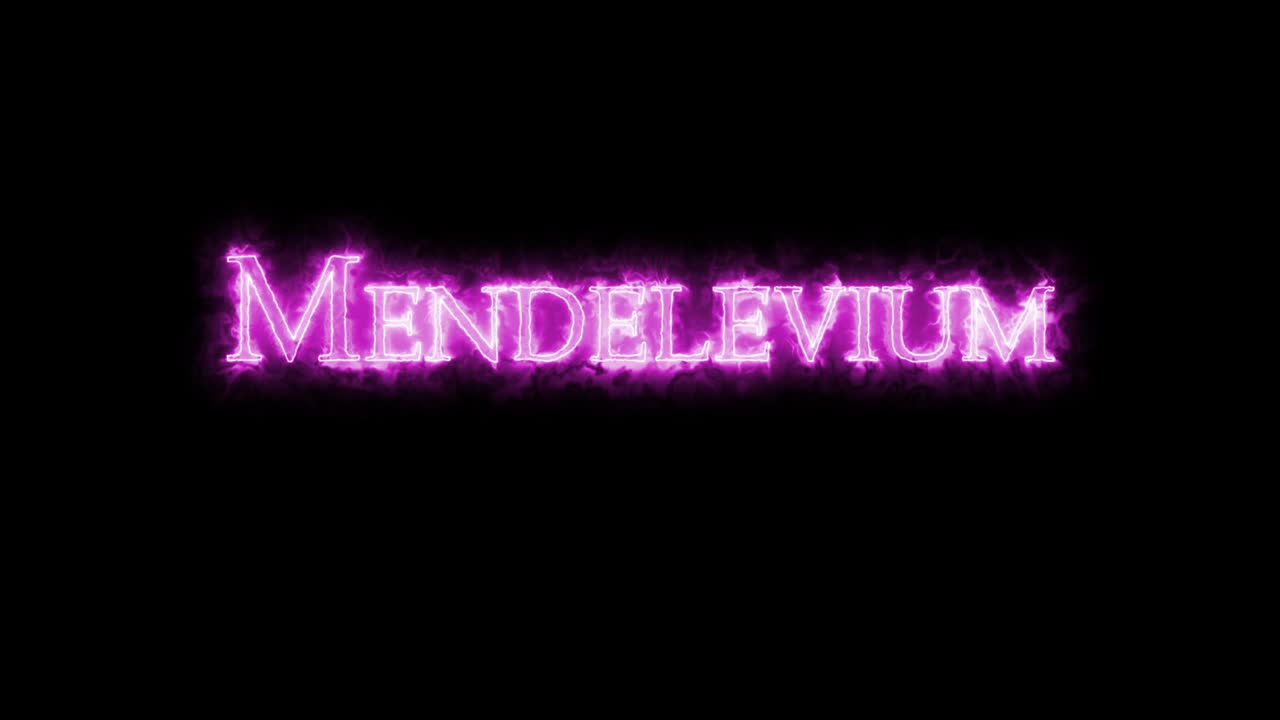 mendelevio, elemento químico, escrito con fuego. bucle