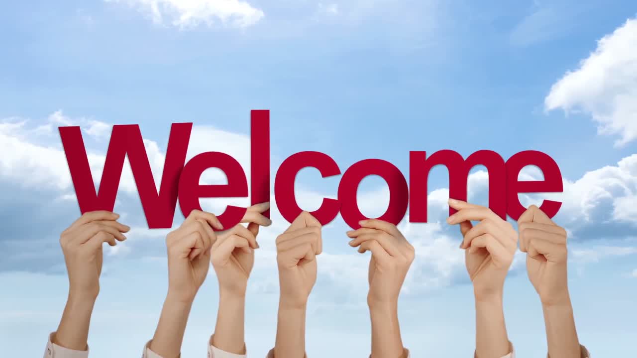 손을 들고 환영합니다.
