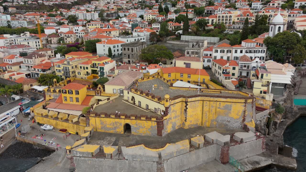 Drone shot Forte de Sao Tiago cultural fortification landmark in Funchal, Madeira