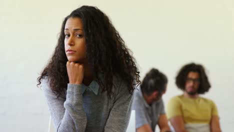 beautiful woman sitting in health center 4k