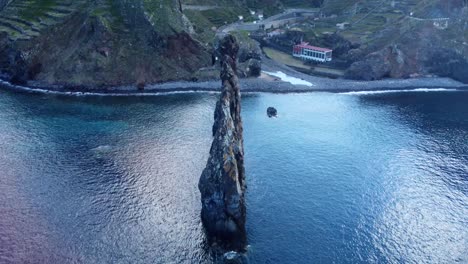 drone shot over the beautiful volcanic island called madeira in portugal