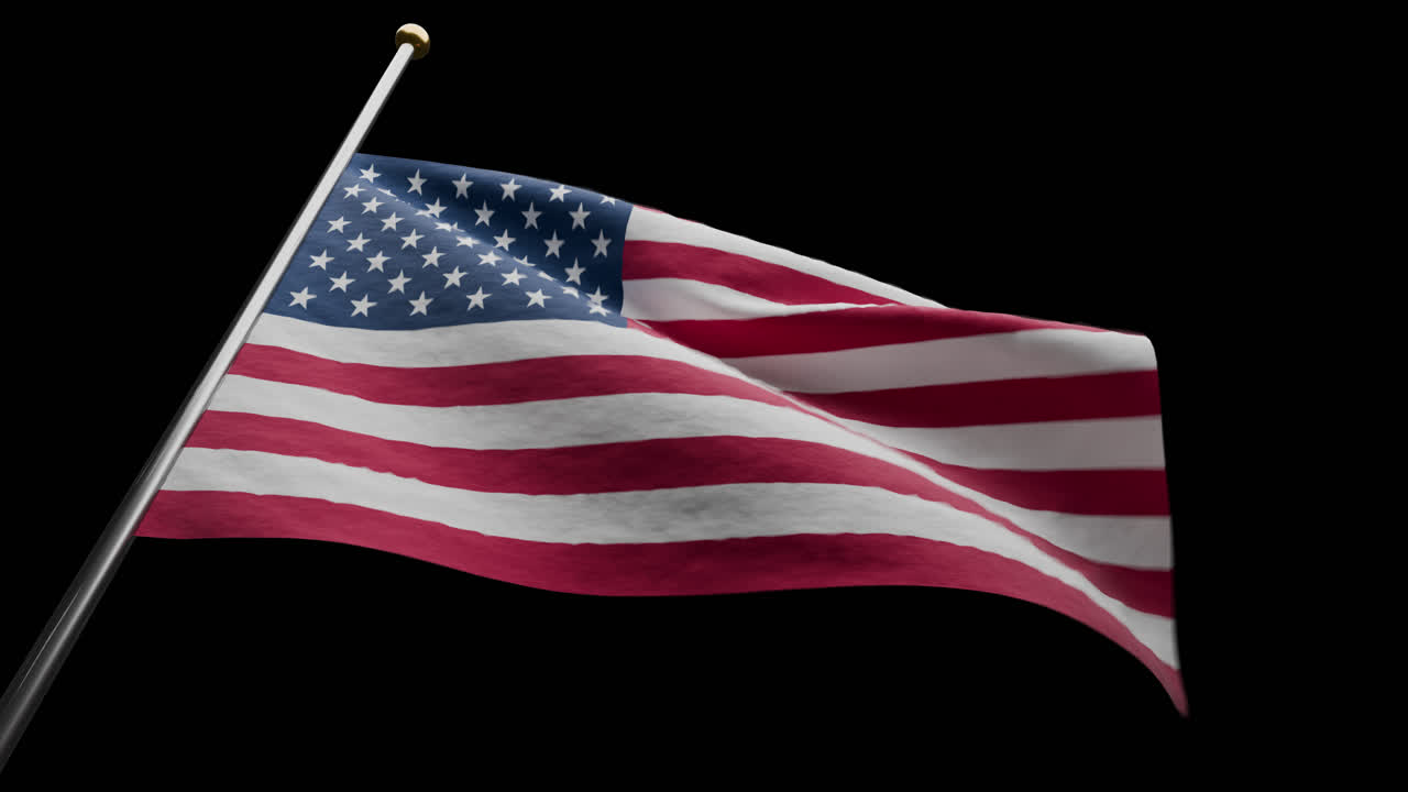 Bottom View Waving United States American Flag At Half Mast Memorial Day
