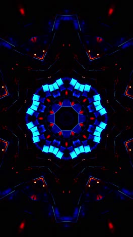 flying through a tunnel of blue and orange metal cubes. vertical looped kaleidoscope video