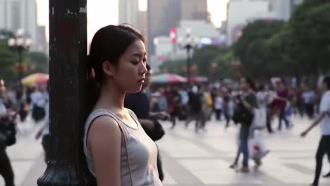 lonely woman in a city
