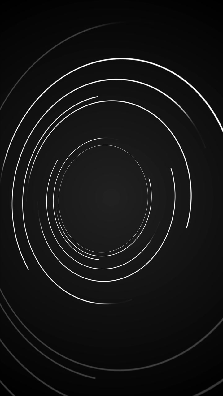 Monochrome abstract orbit rings white curved lines black circular depth and smooth rotating tunnel