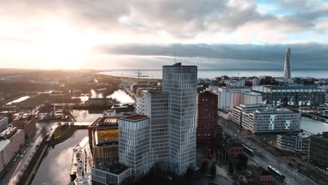 Drone-footage-of-Malmo,-Sweden