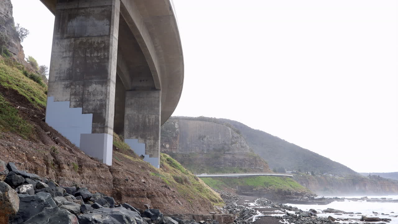 The Sea Cliff Bridge in Australia. Low Angle wide shot