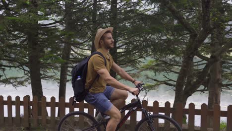 cycling in the forest campsite.