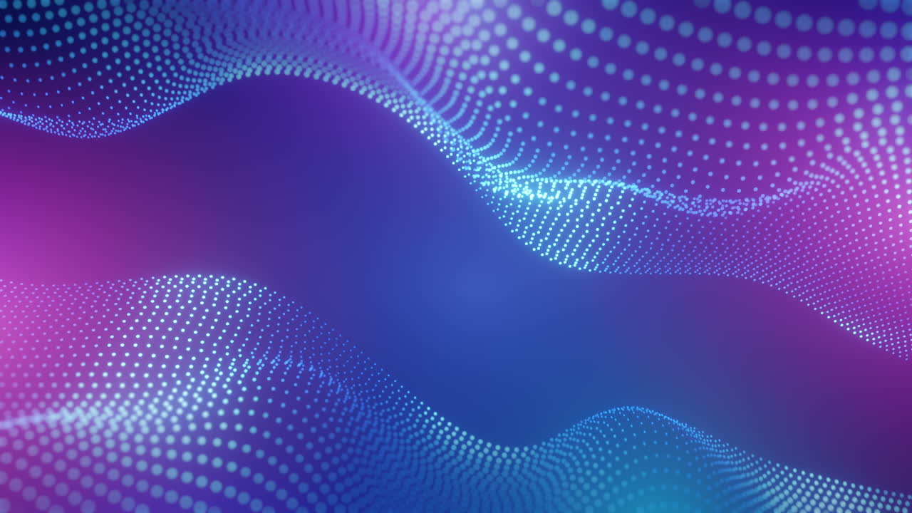 Abstract wave of glowing particles in gradient blue and purple ...