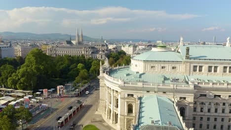 Aerial-View-of-Electric-Buses-in-Vienna,-Austria-on-Summer-Day