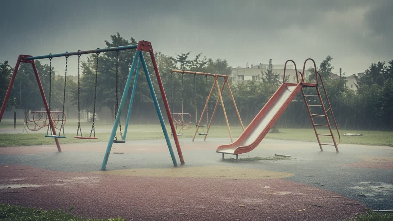 Empty Playground in the Rain