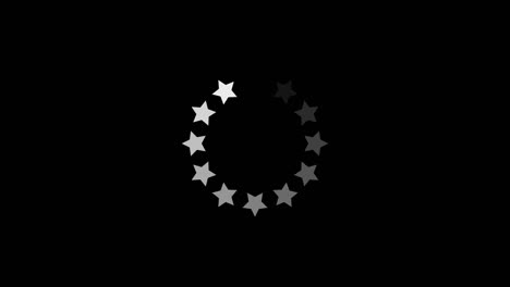 simple black and white preloader with a circle of stars. animation of a design minimal preloader with white stars fading in and out. alpha channel
