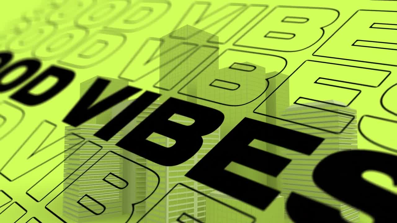 animación de buen texto de vibraciones sobre el paisaje urbano.