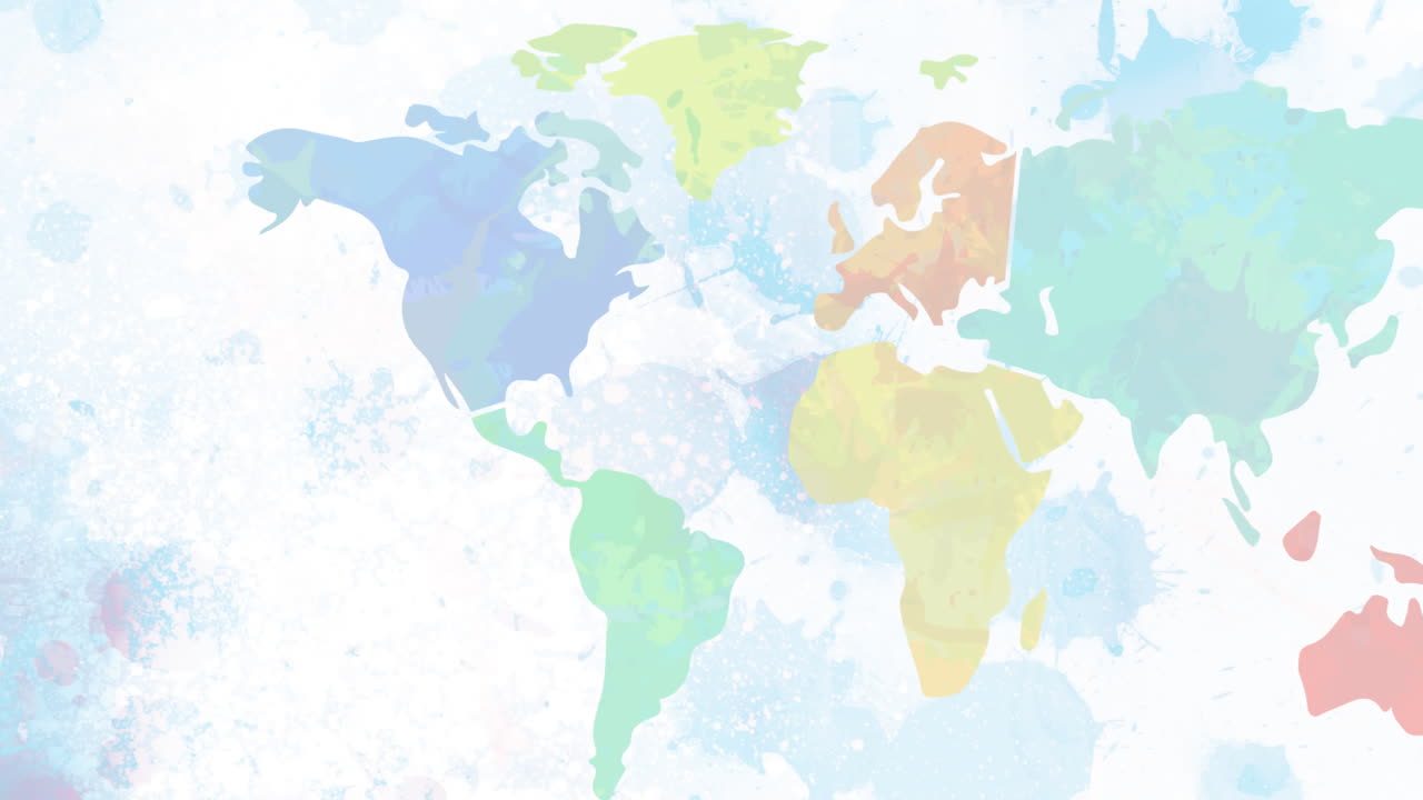 세계 지도 위에 있는 학교 아이콘의 애니메이션