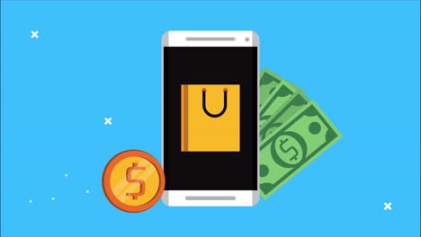 dispositivo de teléfono inteligente con dinero dólares tecnología de comercio electrónico