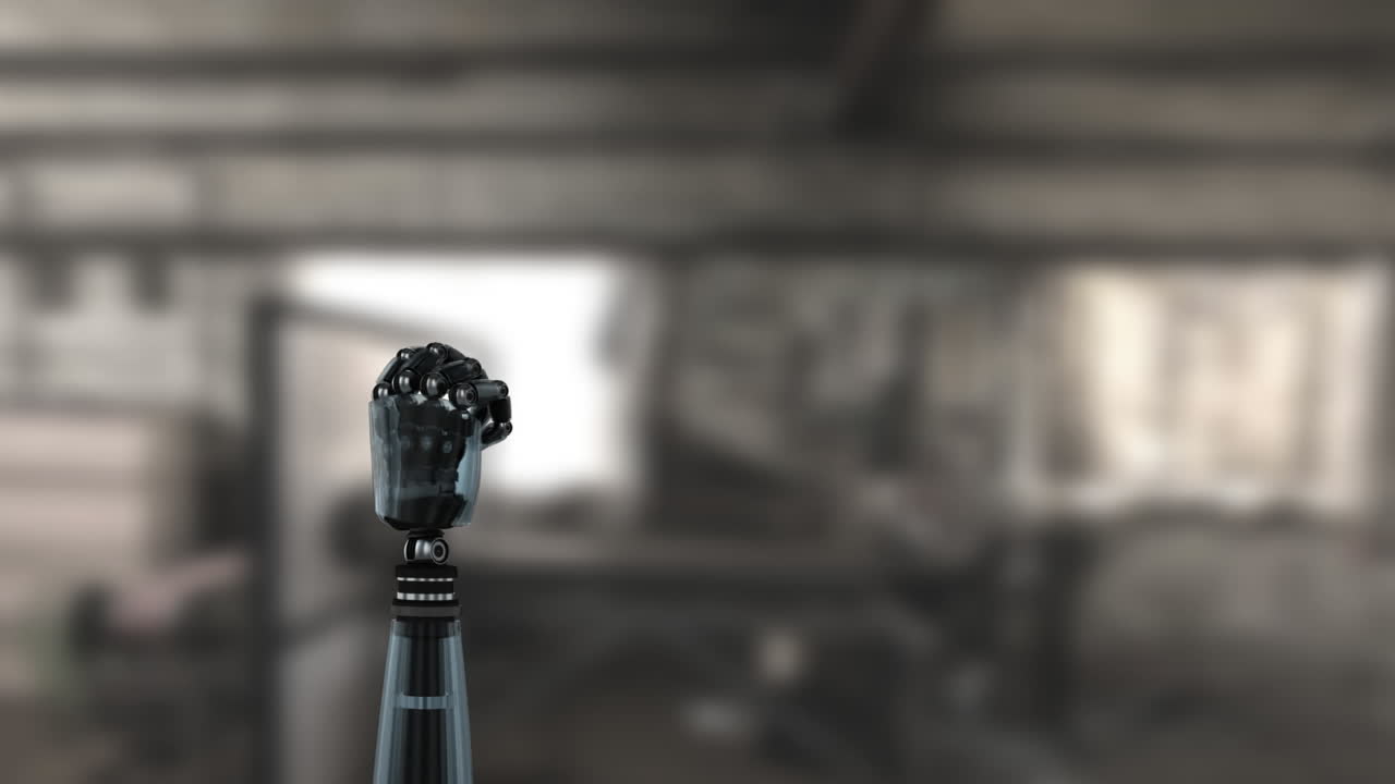 brazo del robot en un fondo borroso y brillante