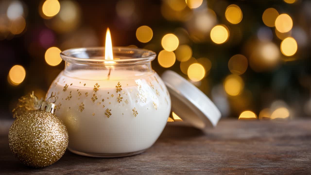 A Cozy Candlelit Scene Featuring a Decorative Candle and Golden Ornament, Perfect for Evoking Warmth and Festivity During the Holiday Season