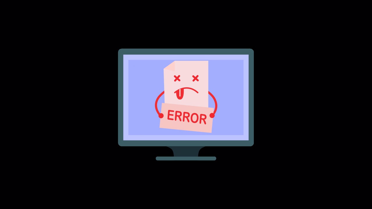 Animated Computer Monitor Displaying a Document Error Message