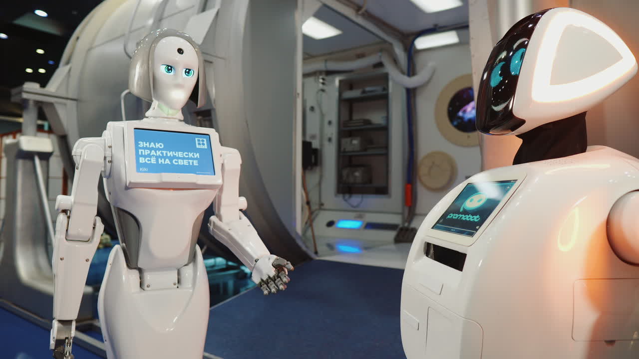 dos robots en un entorno futurista