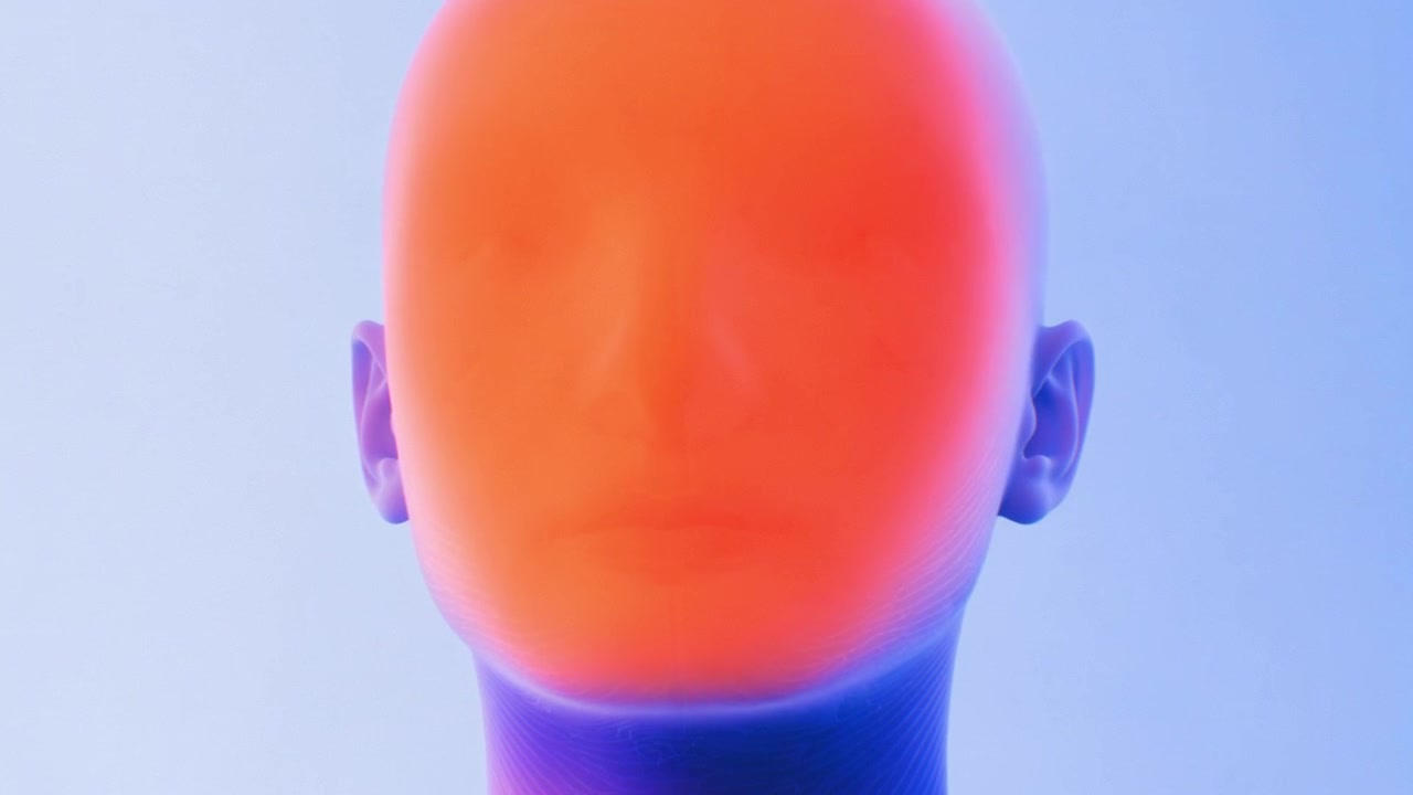 Abstract 3D Render of Human Head with Glowing Gradient Effect