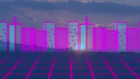 Animation-of-digital-cityscape-over-landscape
